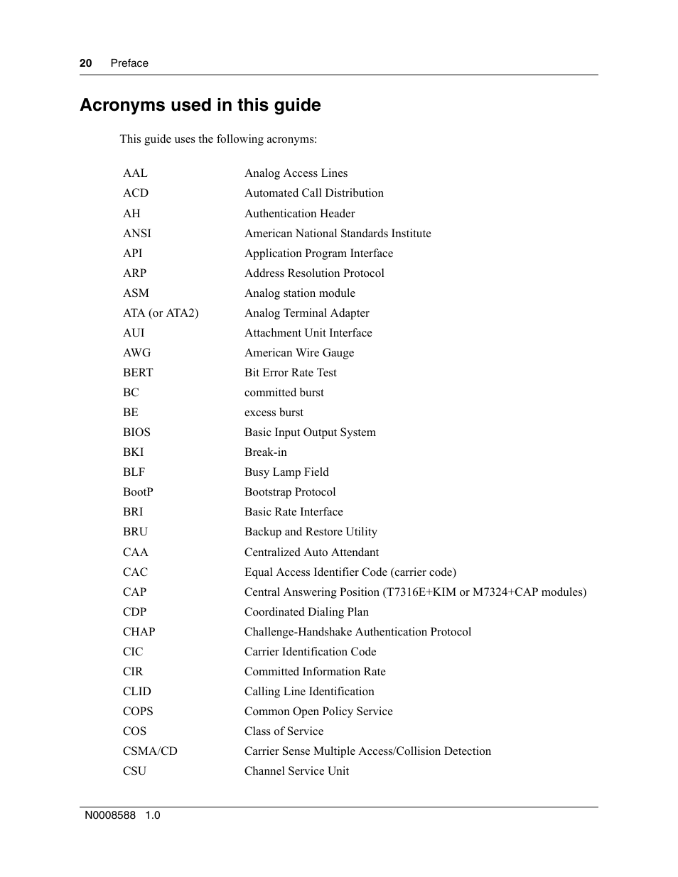 Acronyms used in this guide | Nortel Networks MOG6xx User Manual | Page 20 / 120