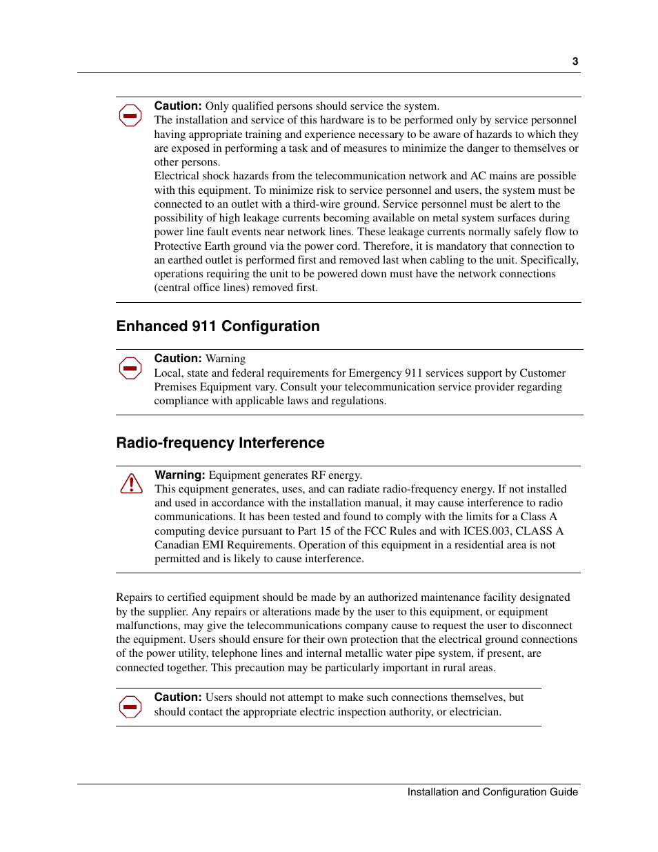 Enhanced 911 configuration, Radio-frequency interference | Nortel Networks MOG6xx User Manual | Page 3 / 120