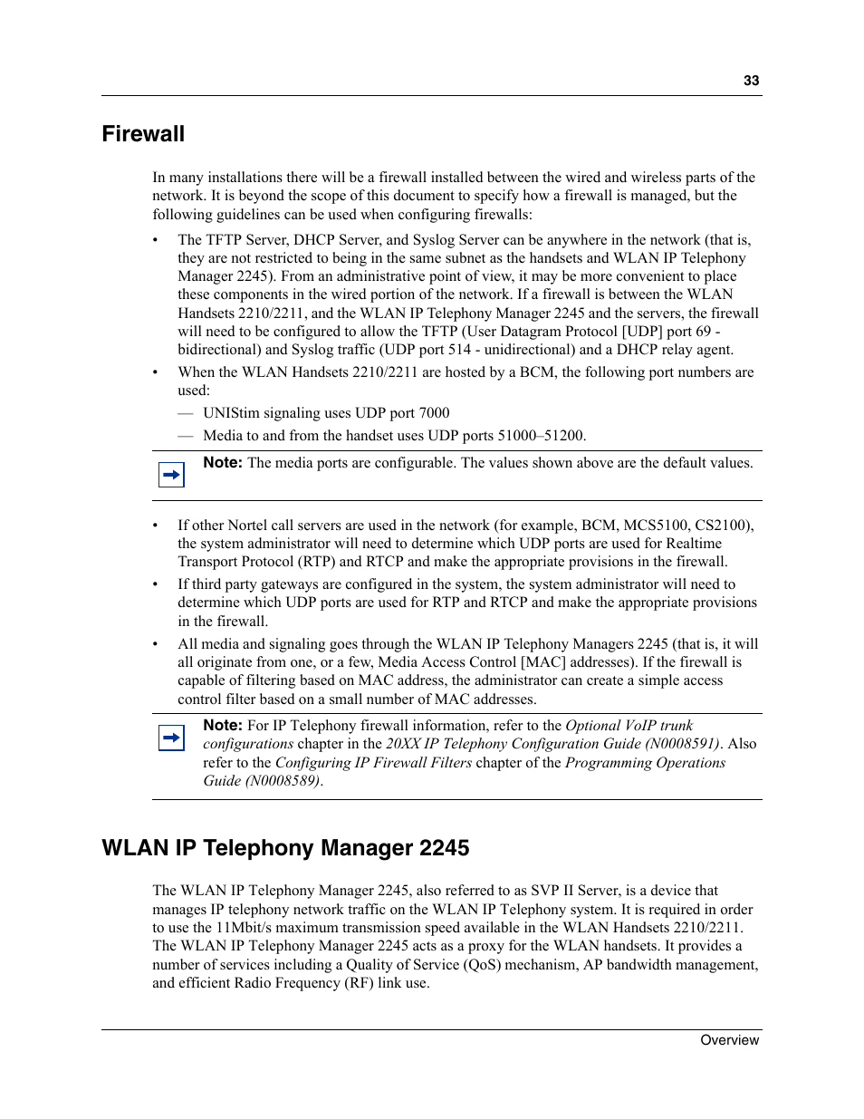 Firewall, Wlan ip telephony manager 2245 | Nortel Networks MOG6xx User Manual | Page 33 / 120