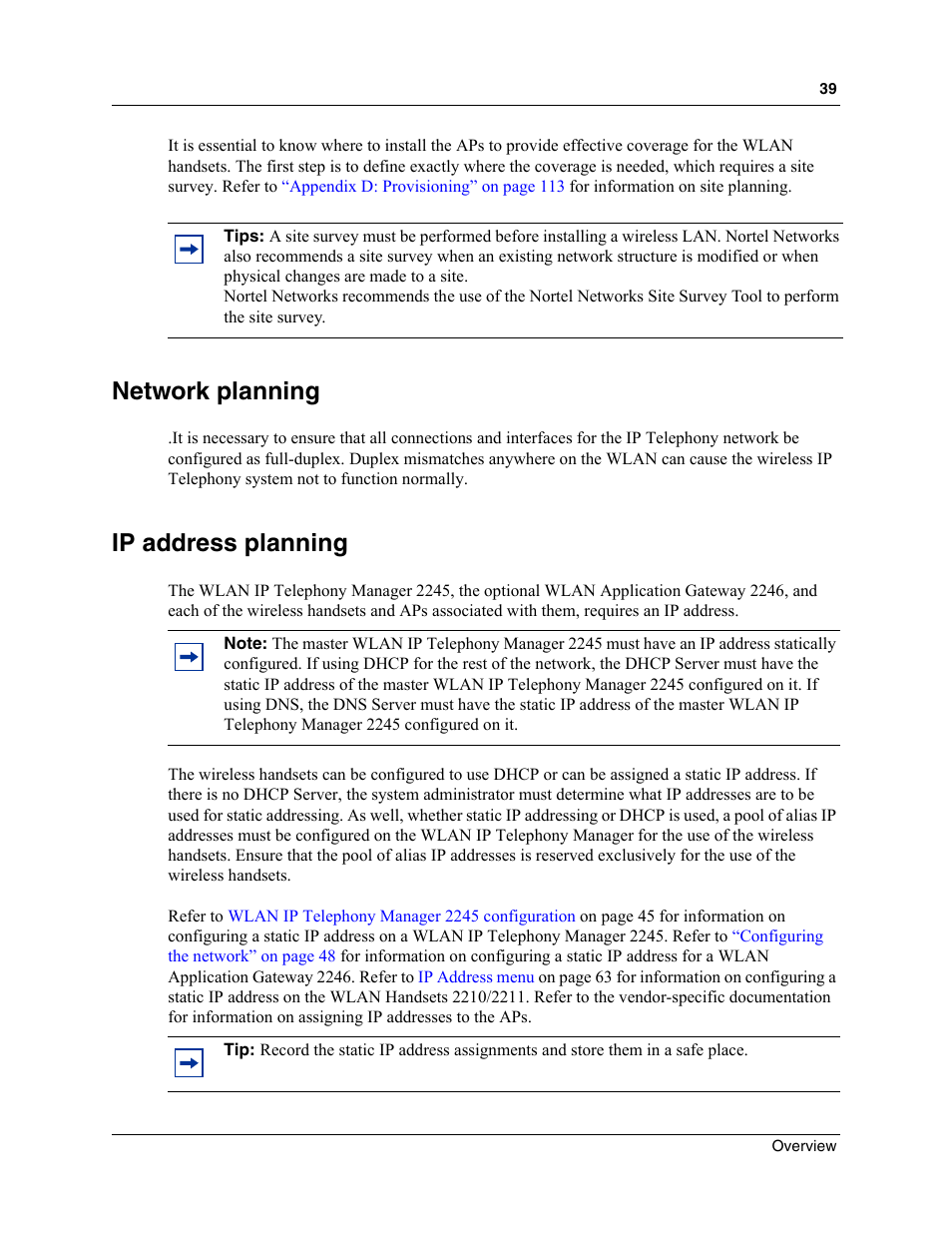 Network planning, Ip address planning | Nortel Networks MOG6xx User Manual | Page 39 / 120