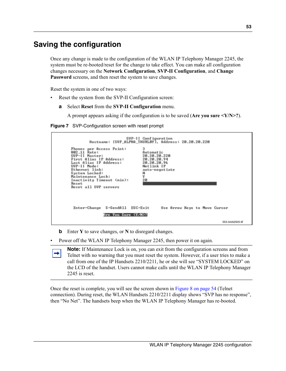 Saving the configuration, Figure 7, Svp-configuration screen with reset prompt | S in | Nortel Networks MOG6xx User Manual | Page 53 / 120