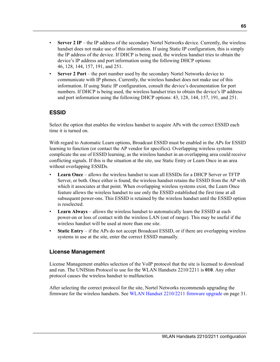 Essid, License management | Nortel Networks MOG6xx User Manual | Page 65 / 120