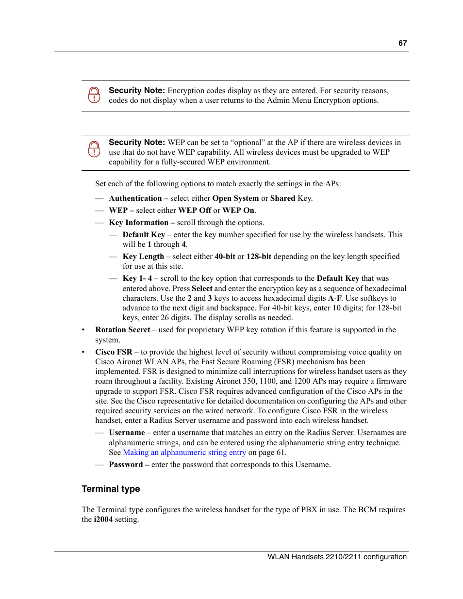Terminal type | Nortel Networks MOG6xx User Manual | Page 67 / 120