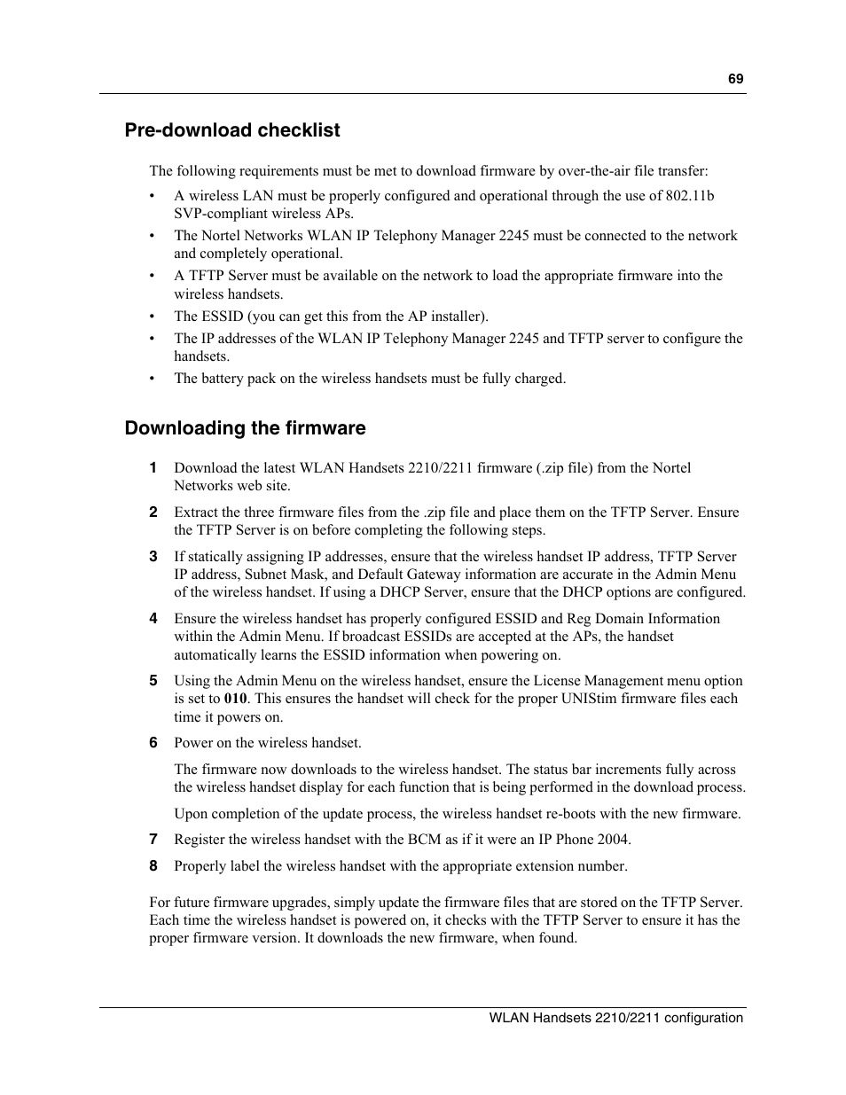 Pre-download checklist, Downloading the firmware | Nortel Networks MOG6xx User Manual | Page 69 / 120