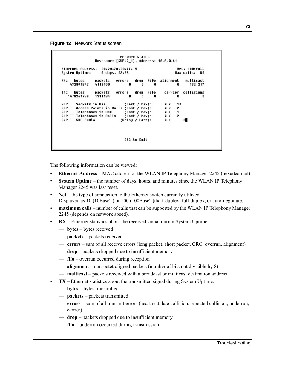 Figure 12, Network status screen | Nortel Networks MOG6xx User Manual | Page 73 / 120