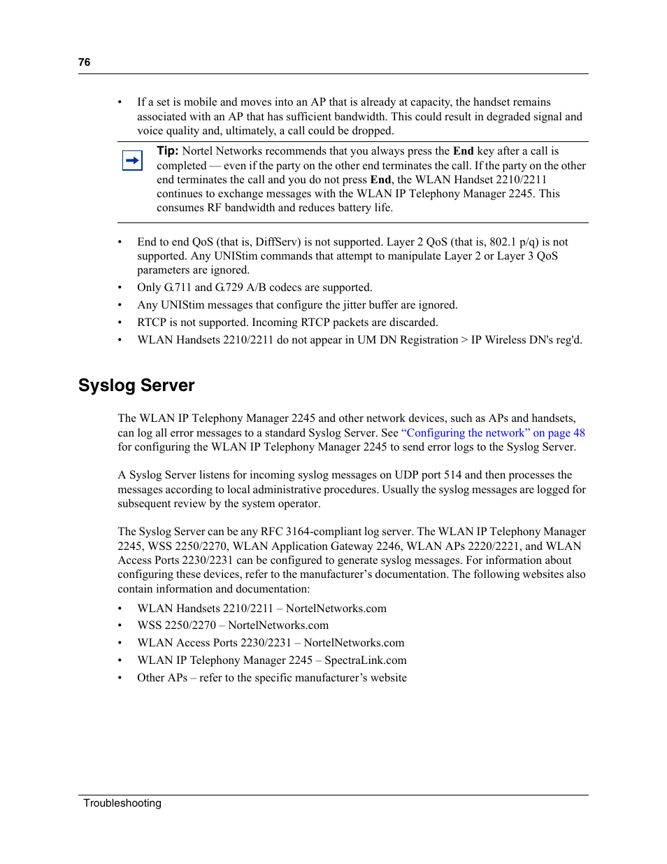 Syslog server | Nortel Networks MOG6xx User Manual | Page 76 / 120