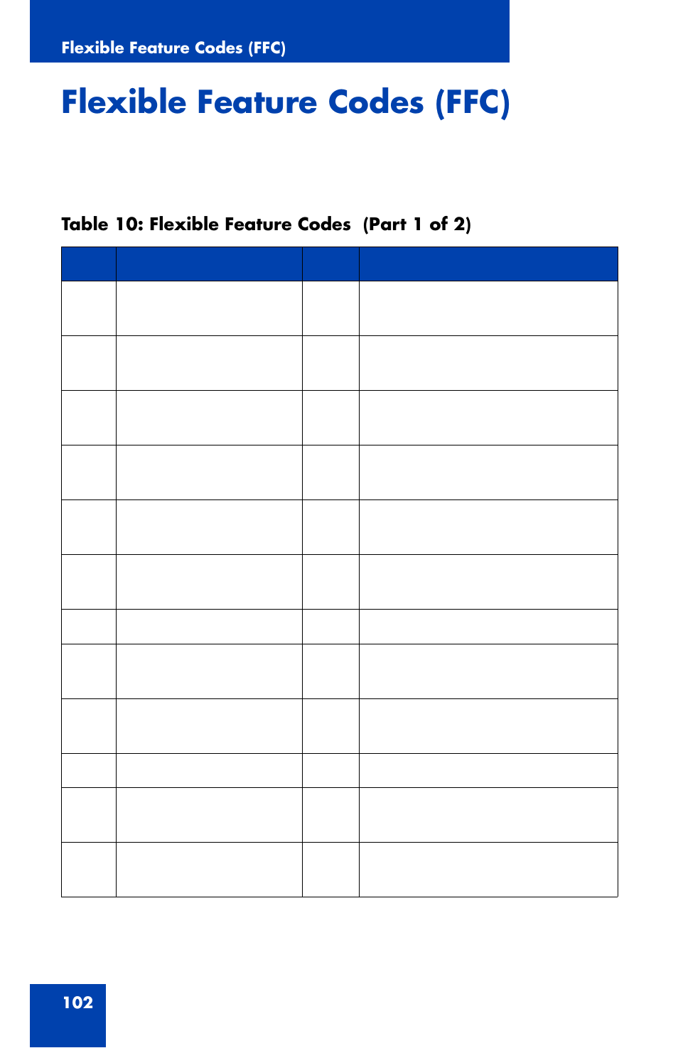 Flexible feature codes (ffc), Flexible | Nortel Networks 1110 User Manual | Page 102 / 120