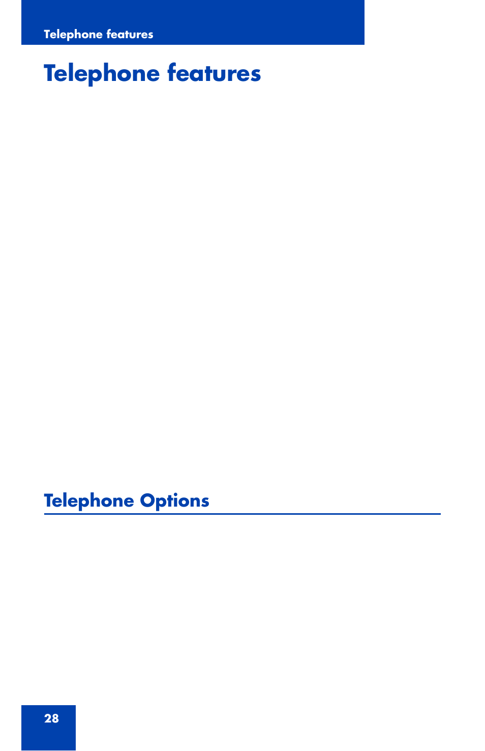 Telephone features, Telephone options | Nortel Networks 1110 User Manual | Page 28 / 120