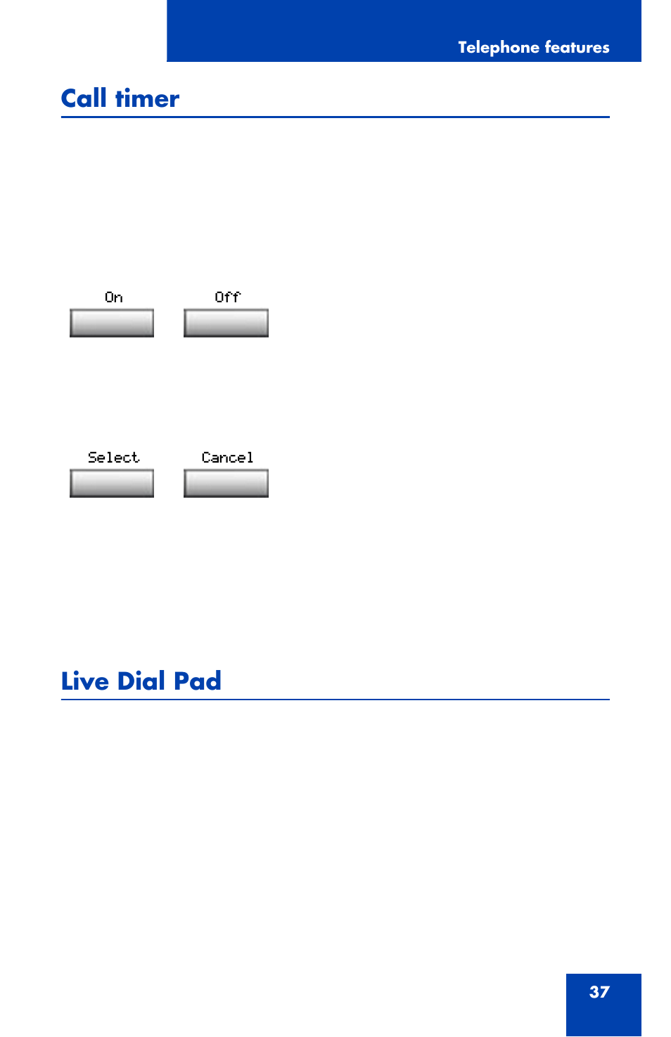 Call timer, Live dial pad | Nortel Networks 1110 User Manual | Page 37 / 120