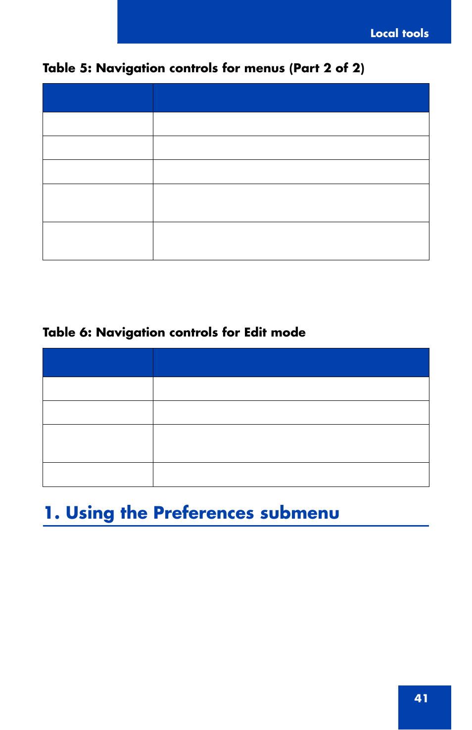 Using the preferences submenu | Nortel Networks 1110 User Manual | Page 41 / 120