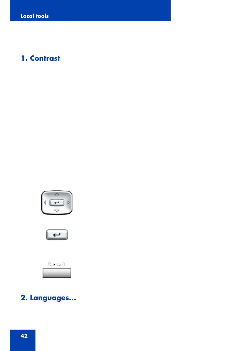 Contrast, Languages | Nortel Networks 1110 User Manual | Page 42 / 120