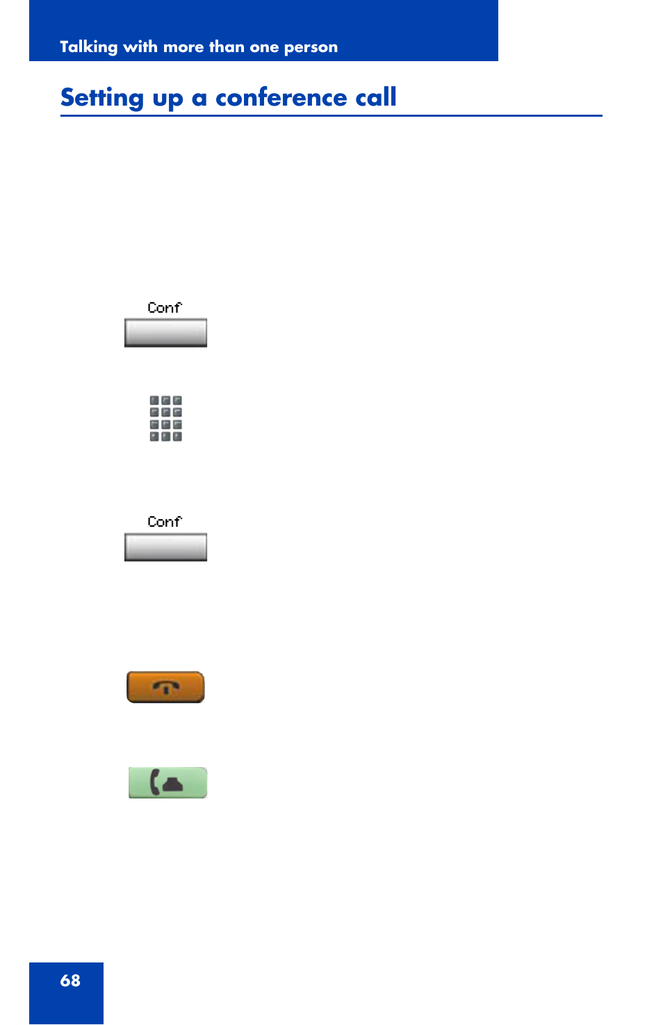 Setting up a conference call | Nortel Networks 1110 User Manual | Page 68 / 120