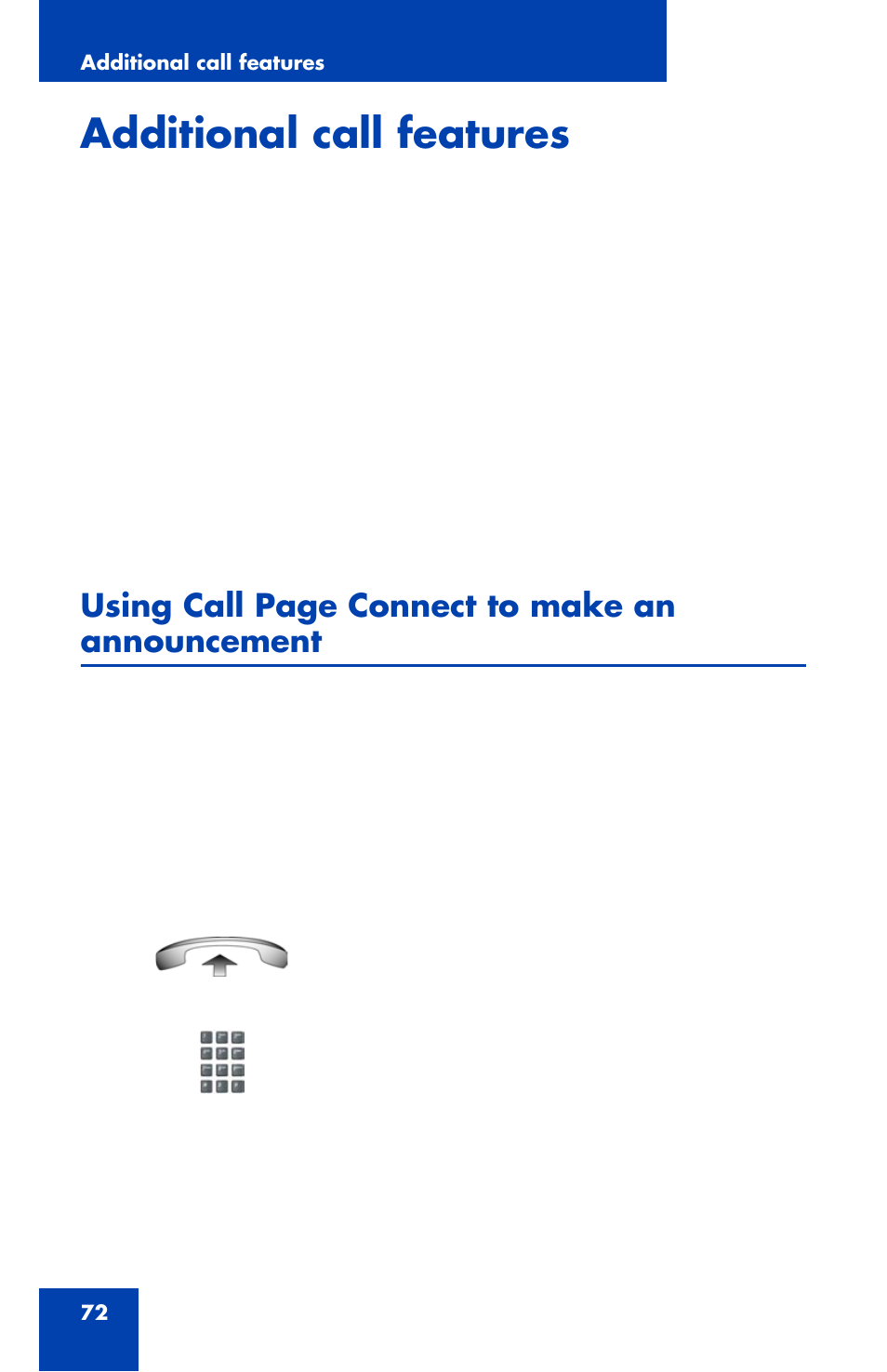 Additional call features, Using call page connect to make an announcement | Nortel Networks 1110 User Manual | Page 72 / 120