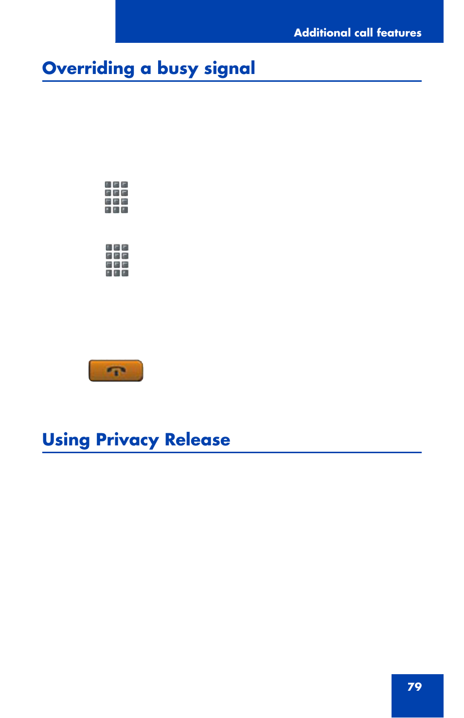 Overriding a busy signal, Using privacy release | Nortel Networks 1110 User Manual | Page 79 / 120