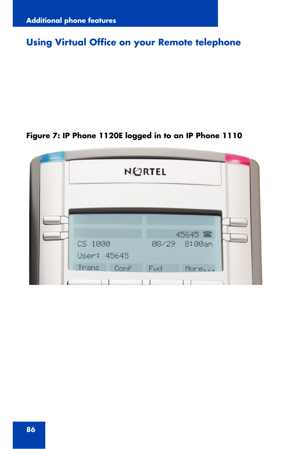 Using virtual office on your remote telephone | Nortel Networks 1110 User Manual | Page 86 / 120