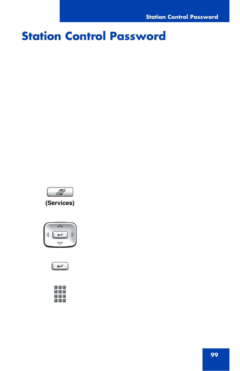 Station control password, Station, Control password | Nortel Networks 1110 User Manual | Page 99 / 120