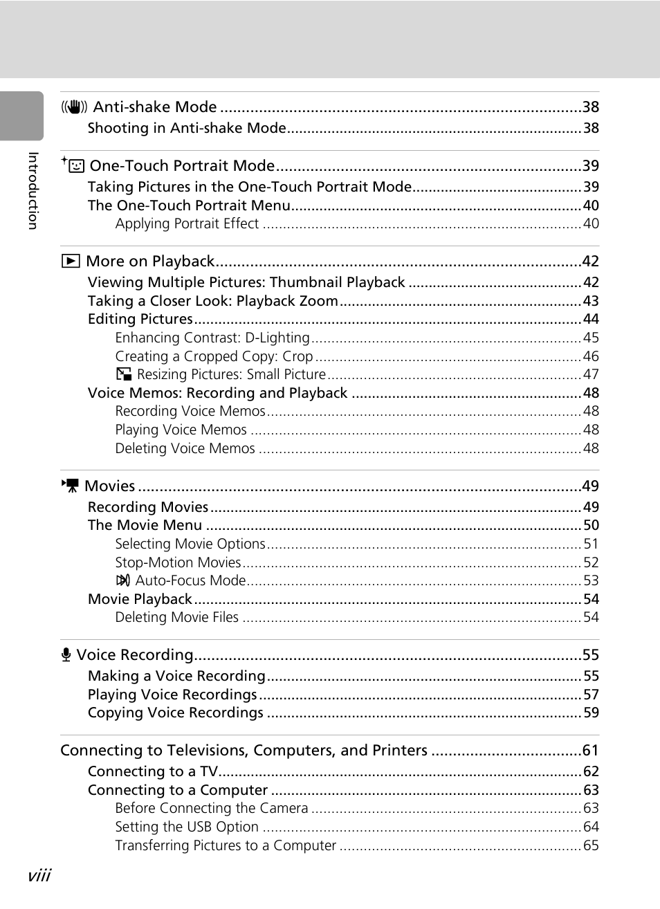 Viii | Nikon L12 User Manual | Page 10 / 144