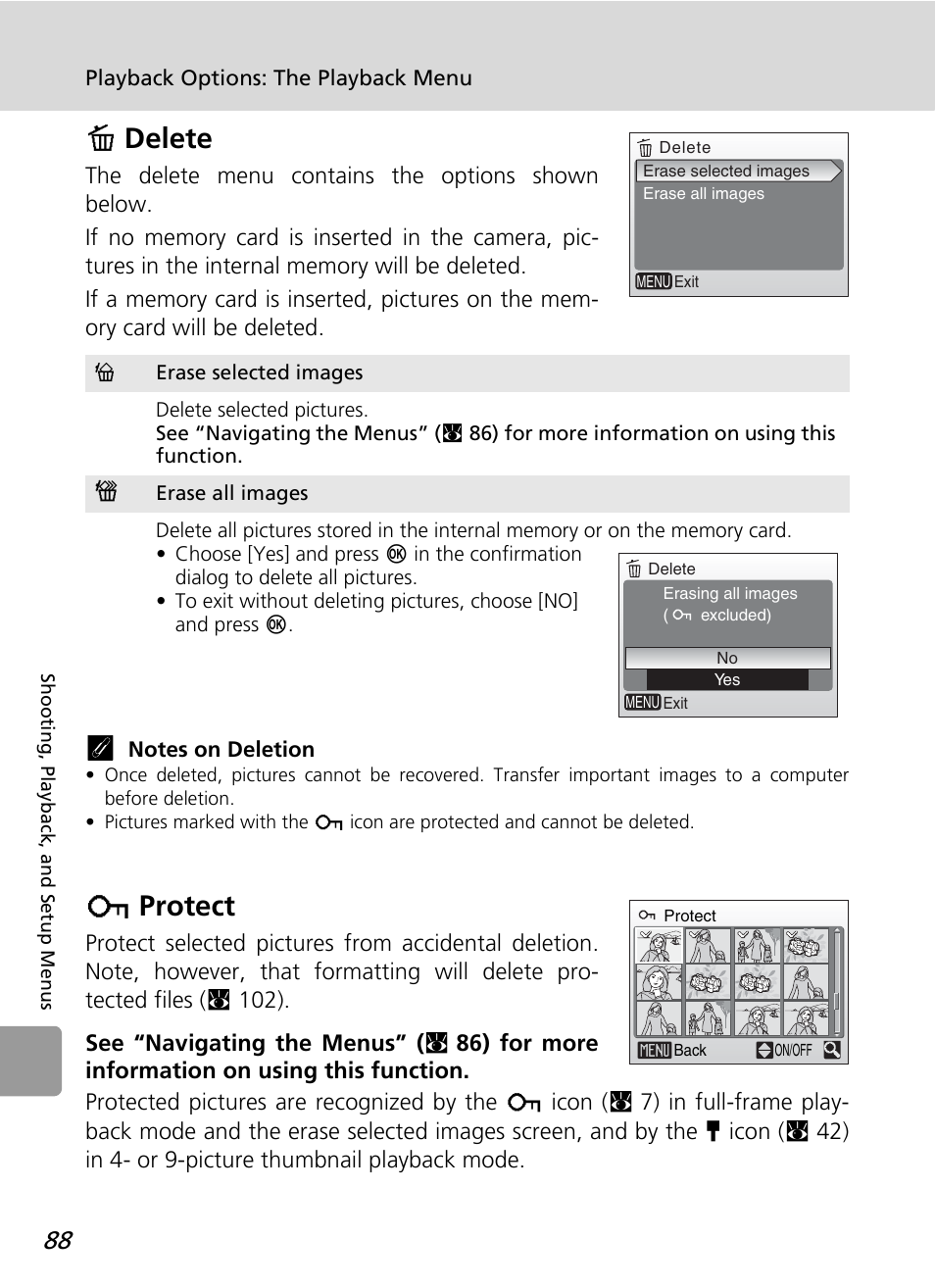 Delete, Protect, A delete d protect | A delete, D protect | Nikon L12 User Manual | Page 100 / 144