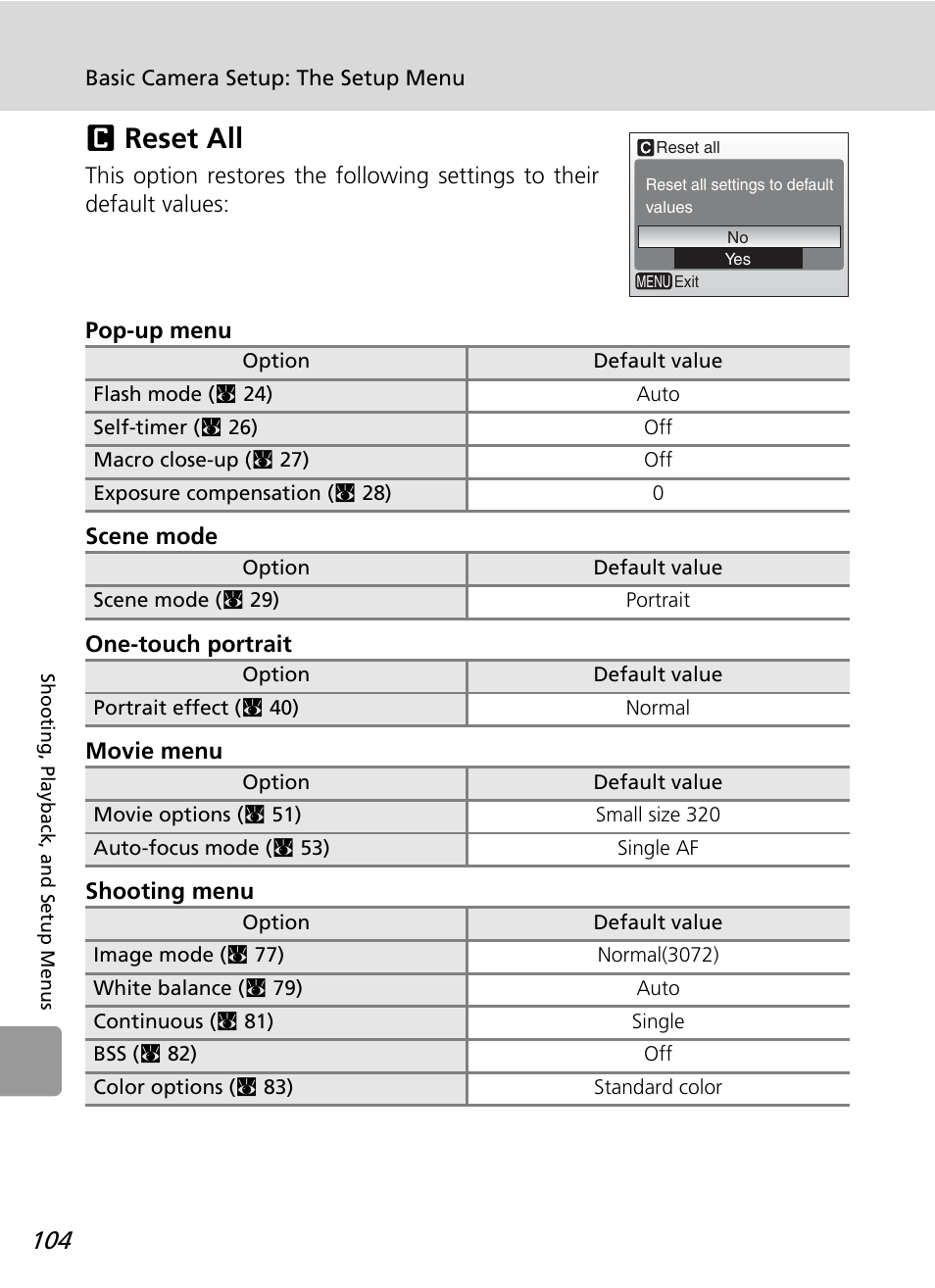 Reset all, N reset all | Nikon L12 User Manual | Page 116 / 144