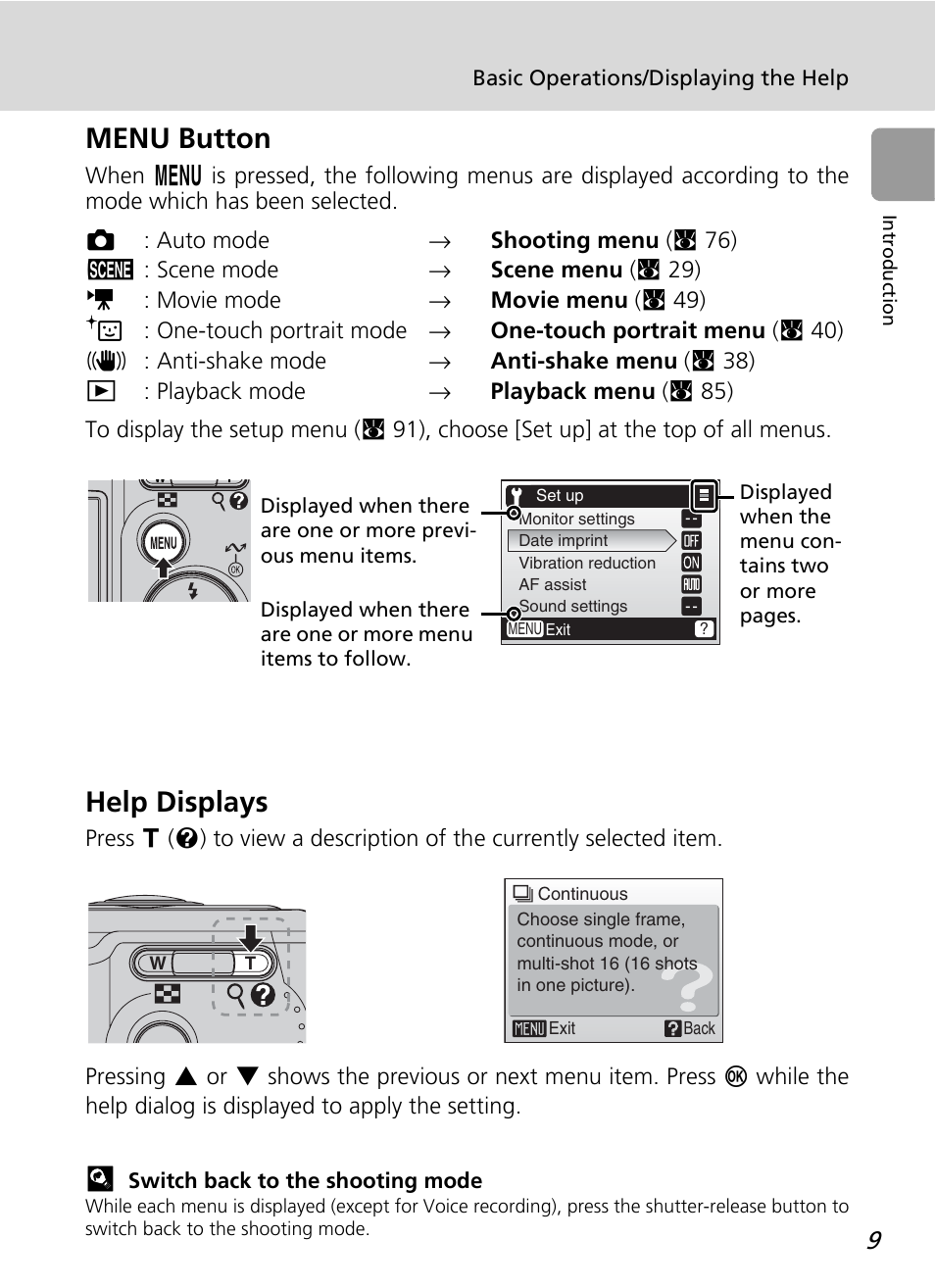 Menu button, Help displays, Menu button help displays | Nikon L12 User Manual | Page 21 / 144