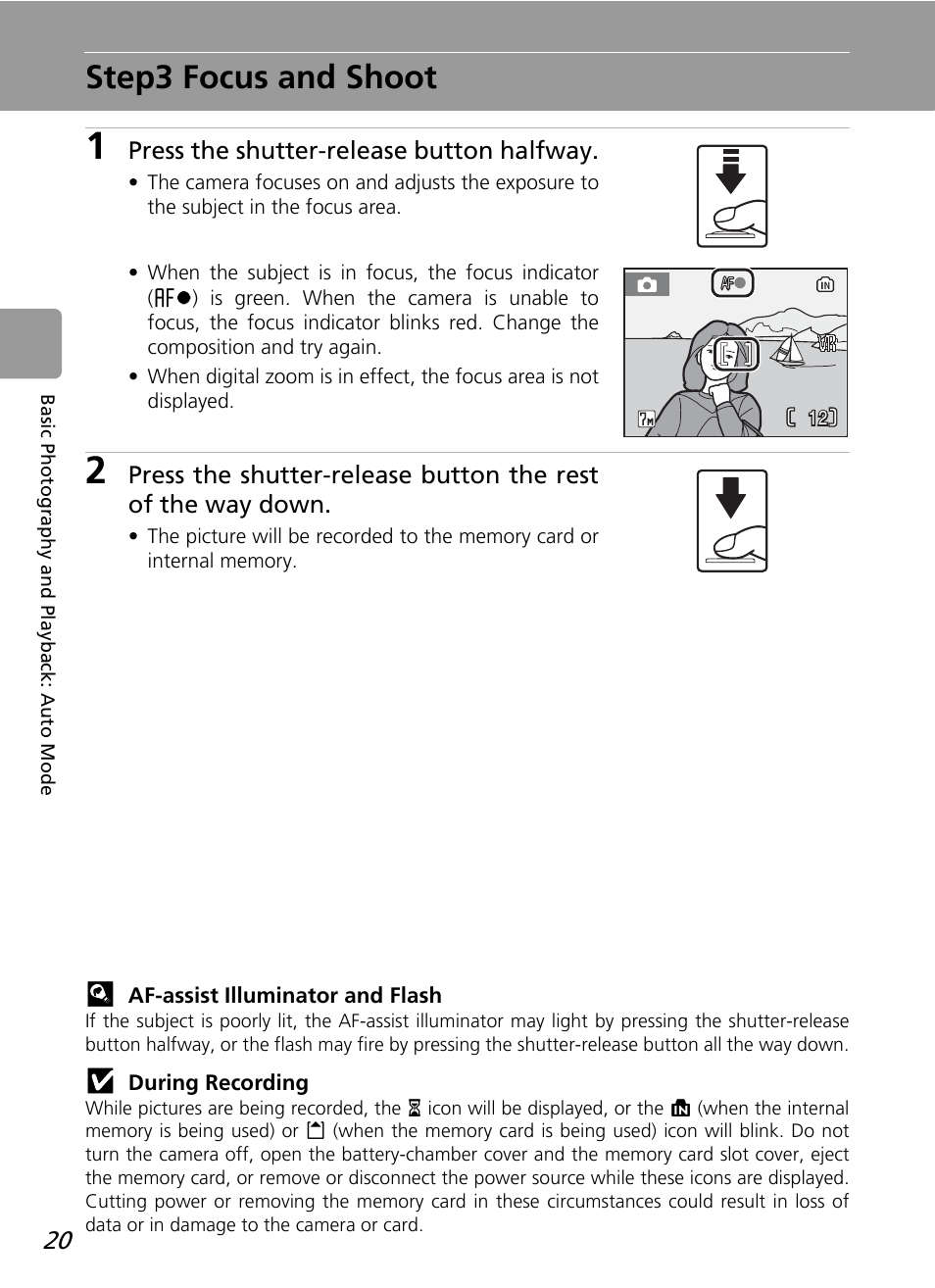 Step3 focus and shoot | Nikon L12 User Manual | Page 32 / 144