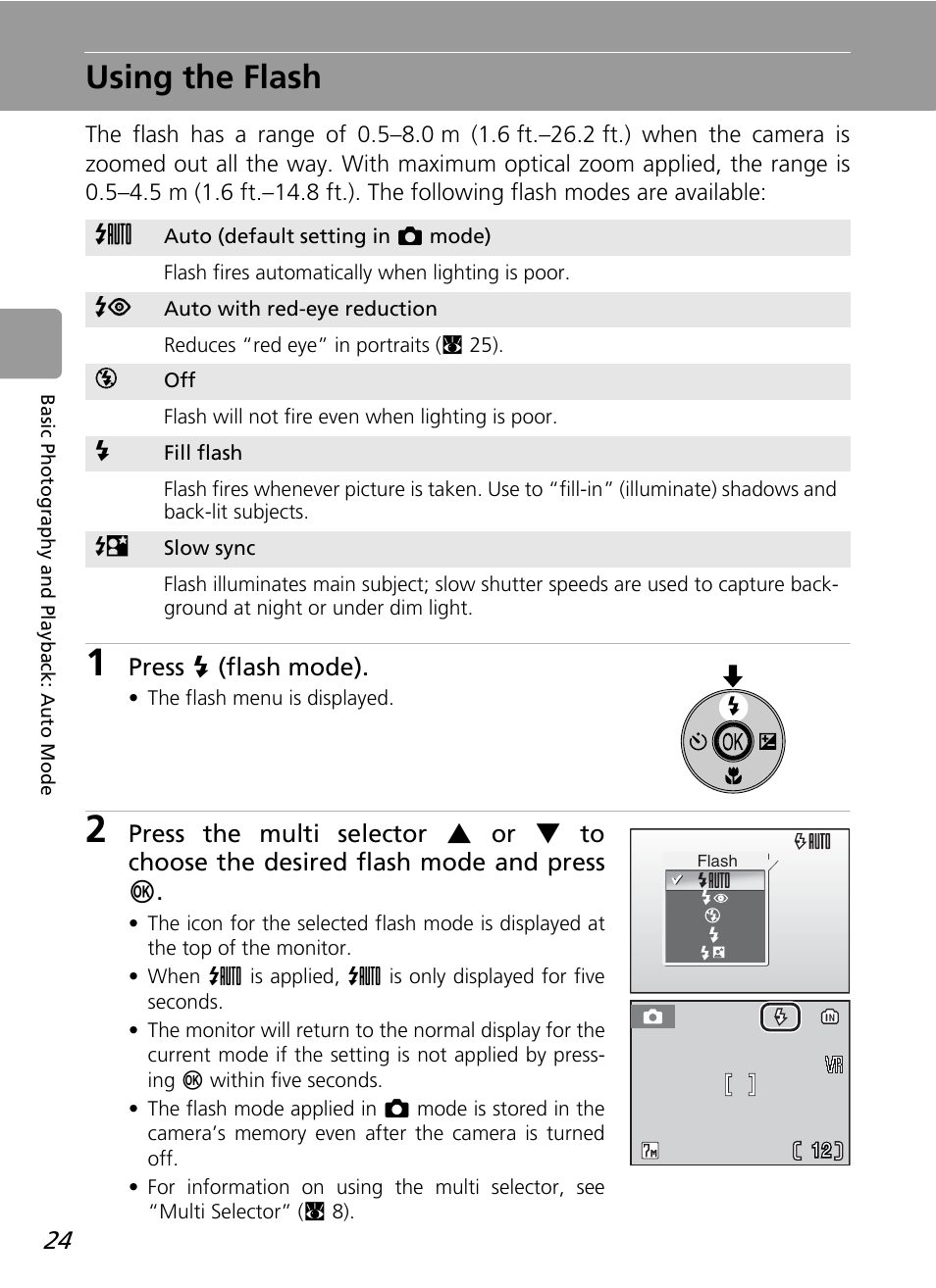 Using the flash | Nikon L12 User Manual | Page 36 / 144