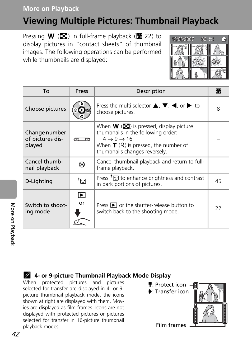 More on playback, Viewing multiple pictures: thumbnail playback | Nikon L12 User Manual | Page 54 / 144
