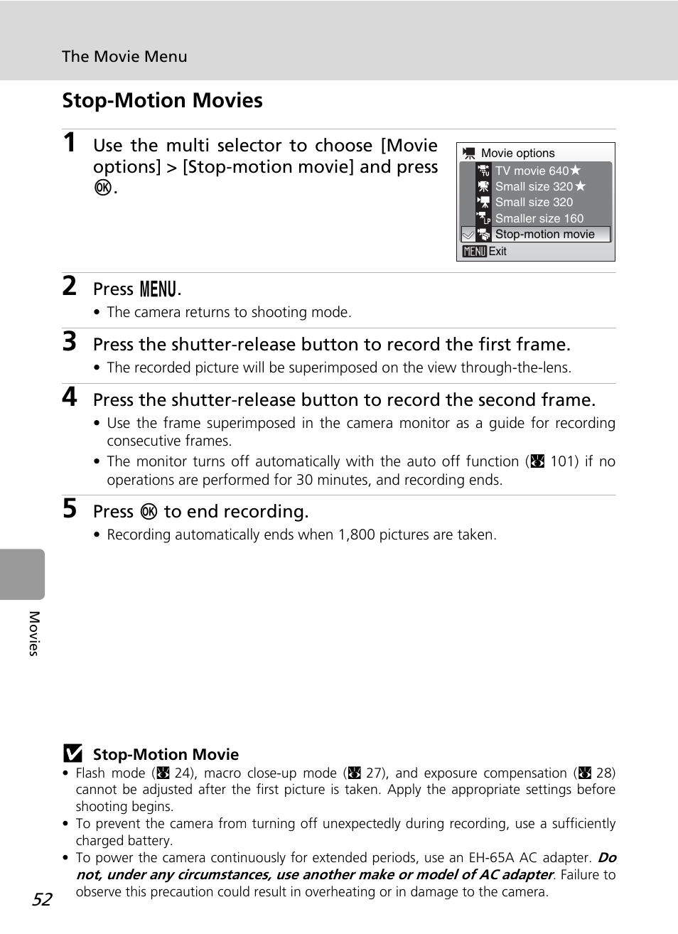 Stop-motion movies | Nikon L12 User Manual | Page 64 / 144