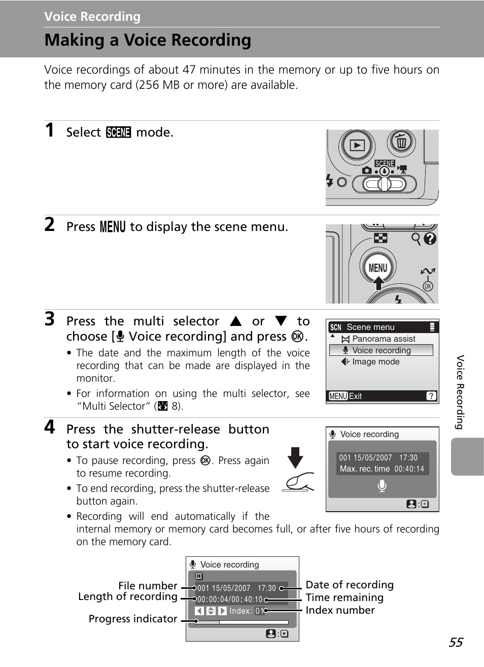 Voice recording, Making a voice recording | Nikon L12 User Manual | Page 67 / 144