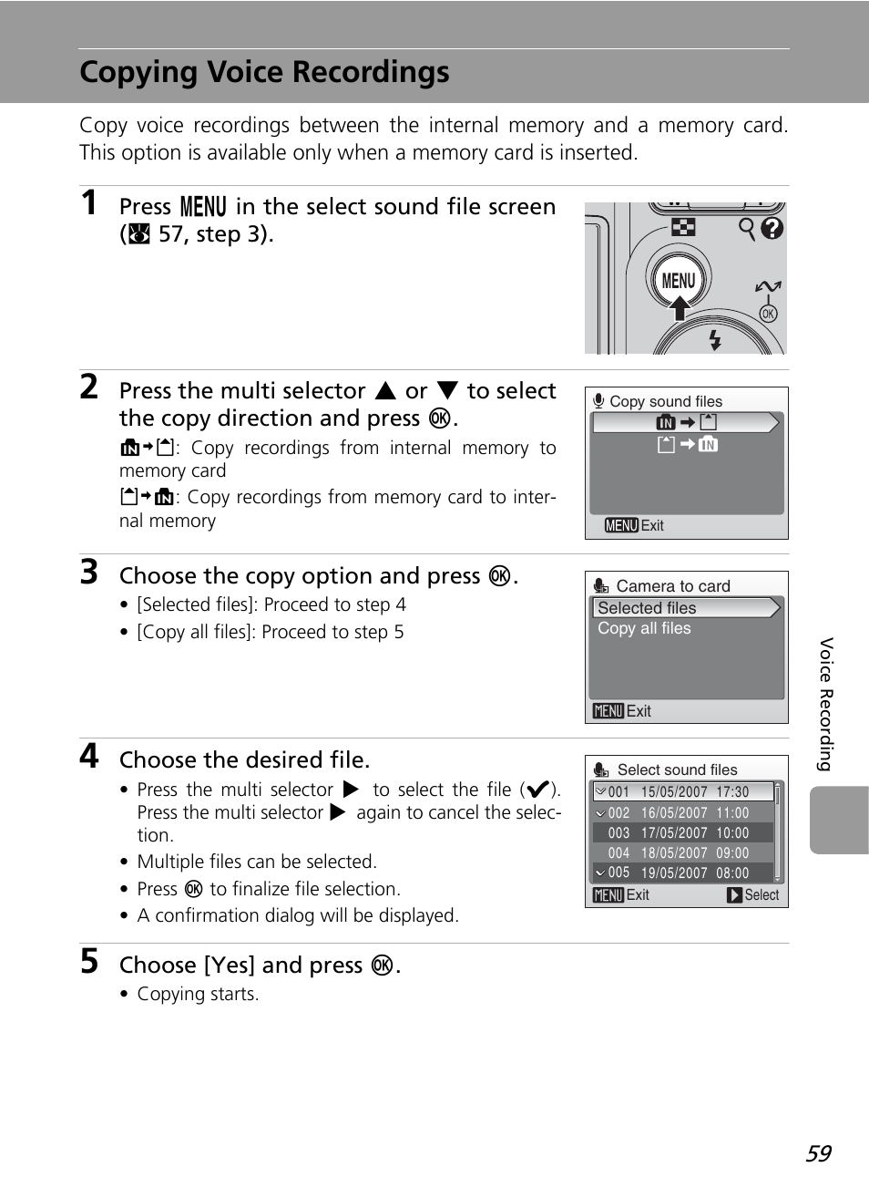 Copying voice recordings | Nikon L12 User Manual | Page 71 / 144