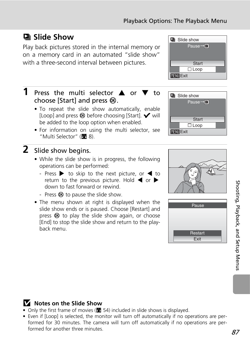 Slide show, Z slide show, Slide show begins | Nikon L12 User Manual | Page 99 / 144