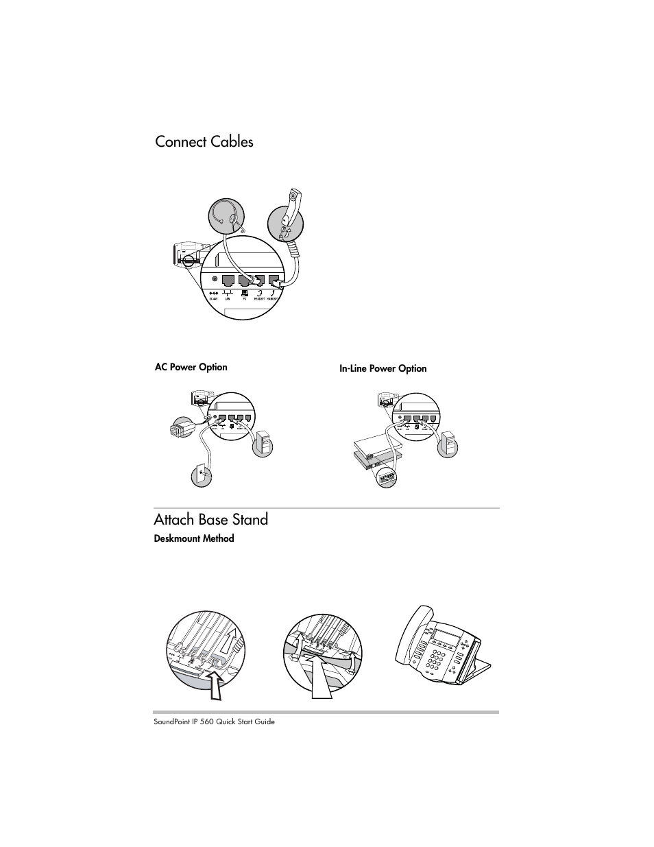 Connect cables, Attach base stand | Nortel Networks SoundPoint IP 560 User Manual | Page 2 / 4