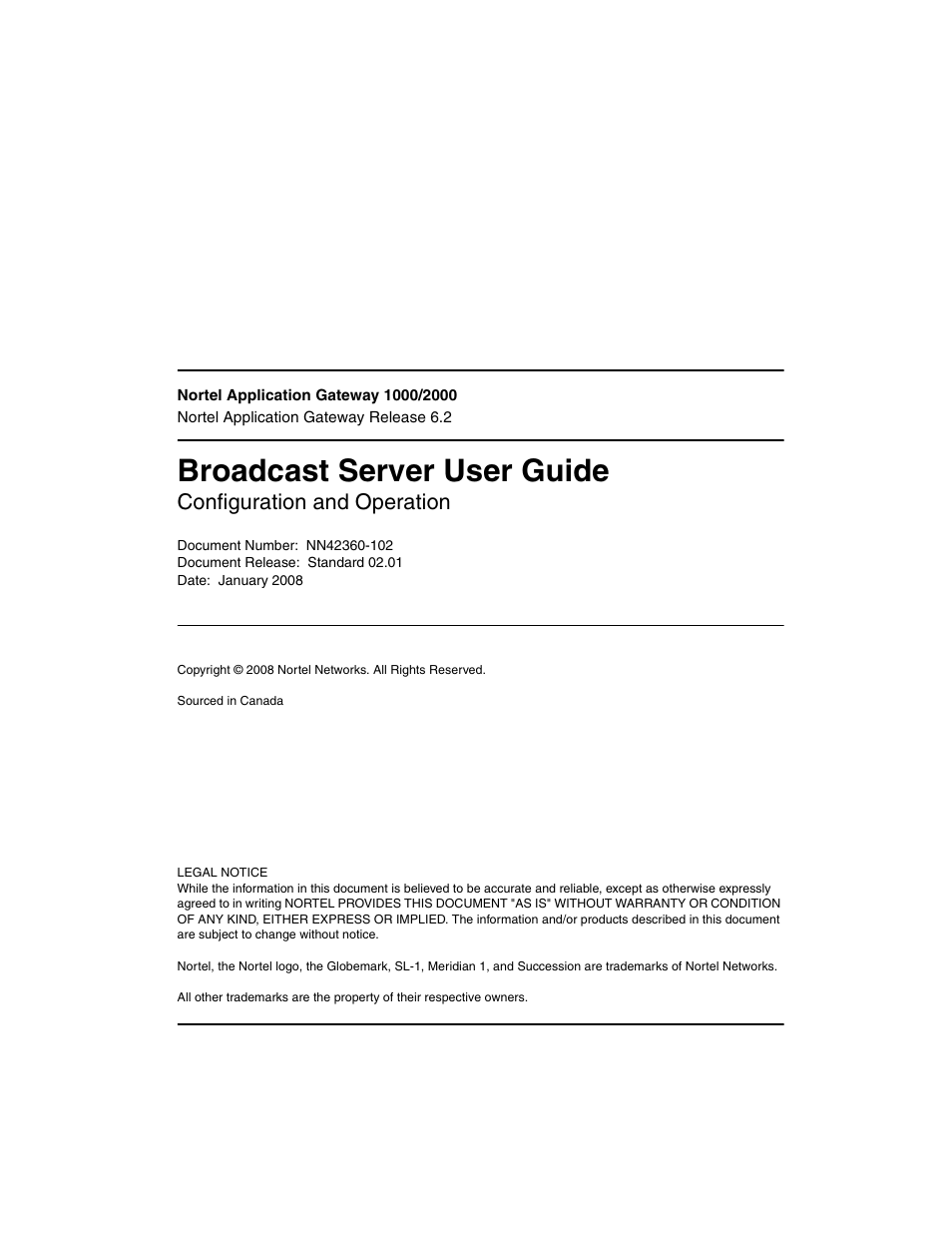 Nortel Networks Broadcast Server User Manual | 84 pages