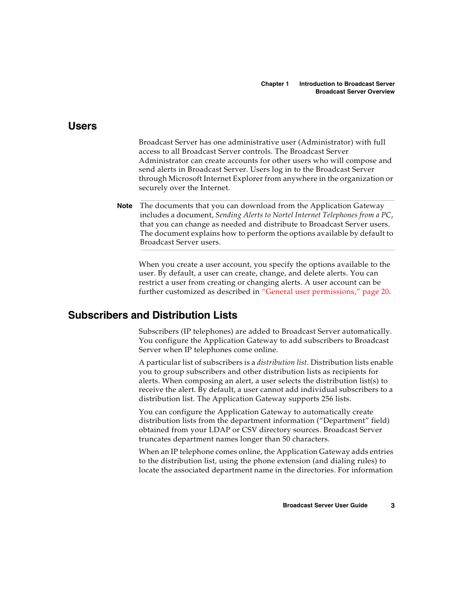 Users, Subscribers and distribution lists | Nortel Networks Broadcast Server User Manual | Page 11 / 84