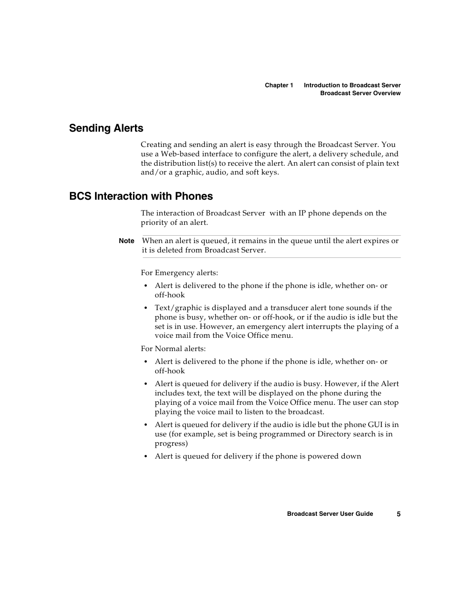 Sending alerts, Bcs interaction with phones | Nortel Networks Broadcast Server User Manual | Page 13 / 84
