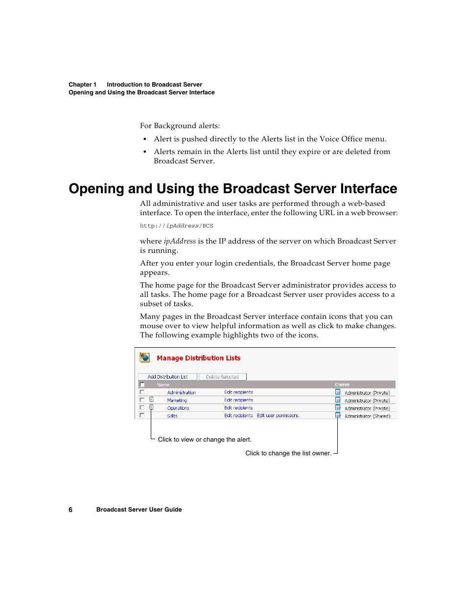 Opening and using the broadcast server interface | Nortel Networks Broadcast Server User Manual | Page 14 / 84
