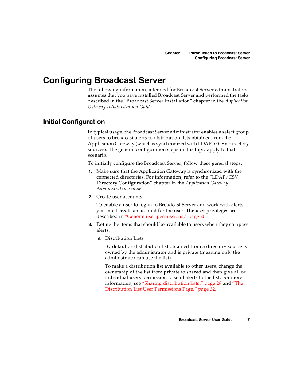 Configuring broadcast server, Initial configuration | Nortel Networks Broadcast Server User Manual | Page 15 / 84