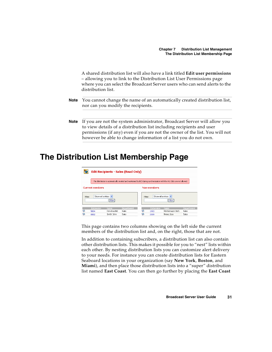 The distribution list membership page | Nortel Networks Broadcast Server User Manual | Page 39 / 84