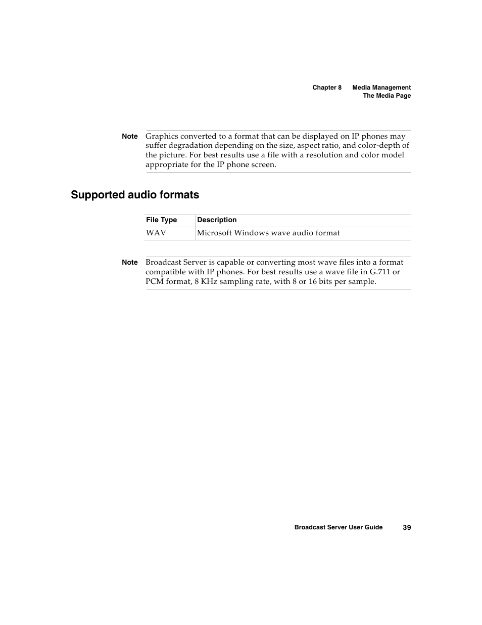 Supported audio formats | Nortel Networks Broadcast Server User Manual | Page 47 / 84