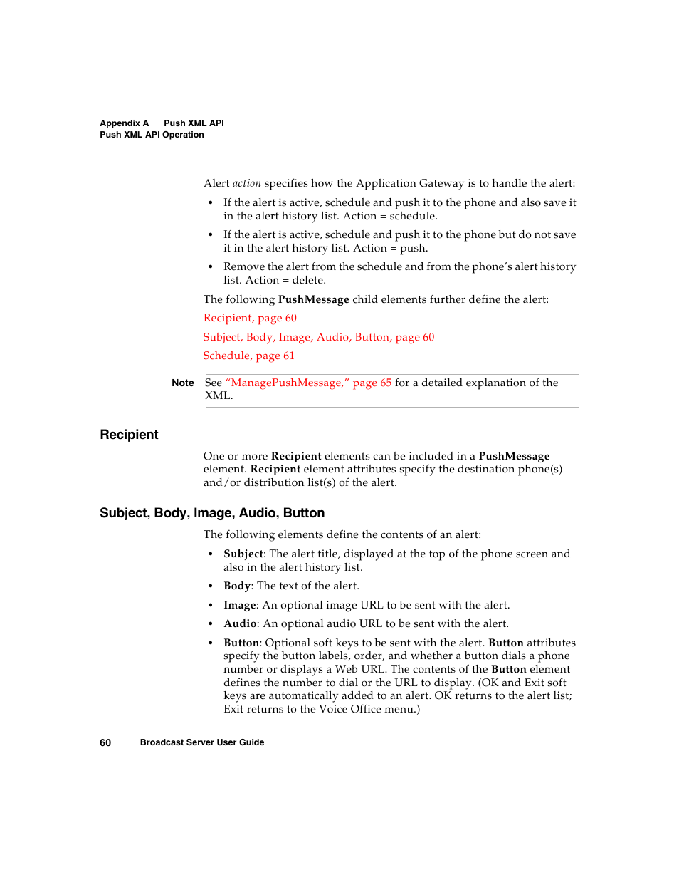 Recipient, Subject, body, image, audio, button | Nortel Networks Broadcast Server User Manual | Page 68 / 84