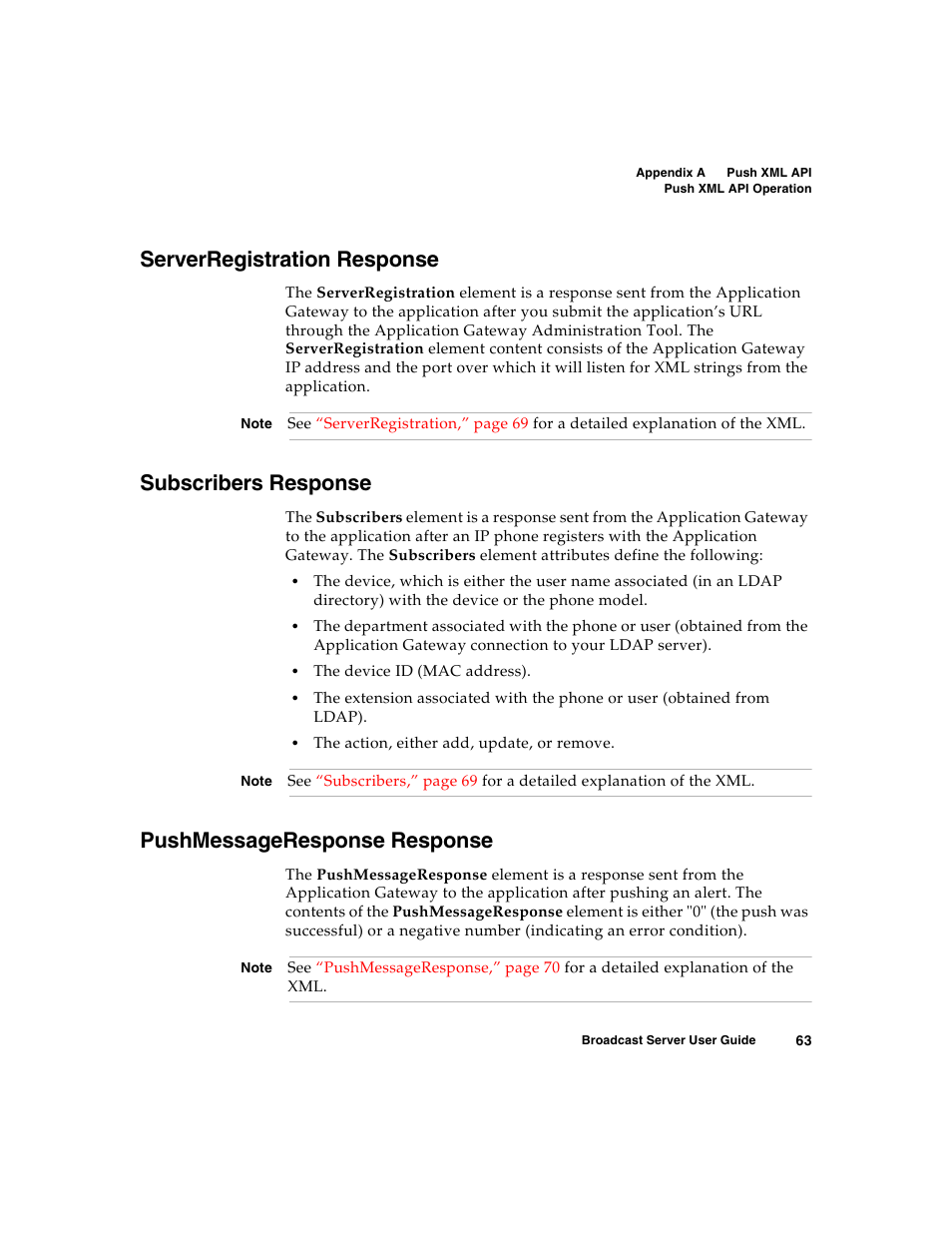 Serverregistration response, Subscribers response, Pushmessageresponse response | You ca | Nortel Networks Broadcast Server User Manual | Page 71 / 84