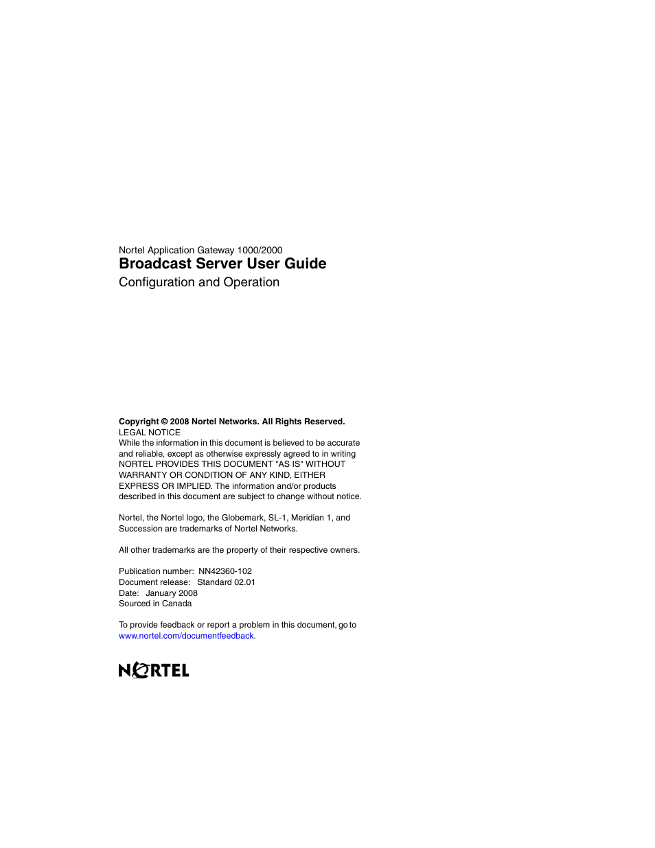 Broadcast server user guide, Configuration and operation | Nortel Networks Broadcast Server User Manual | Page 84 / 84