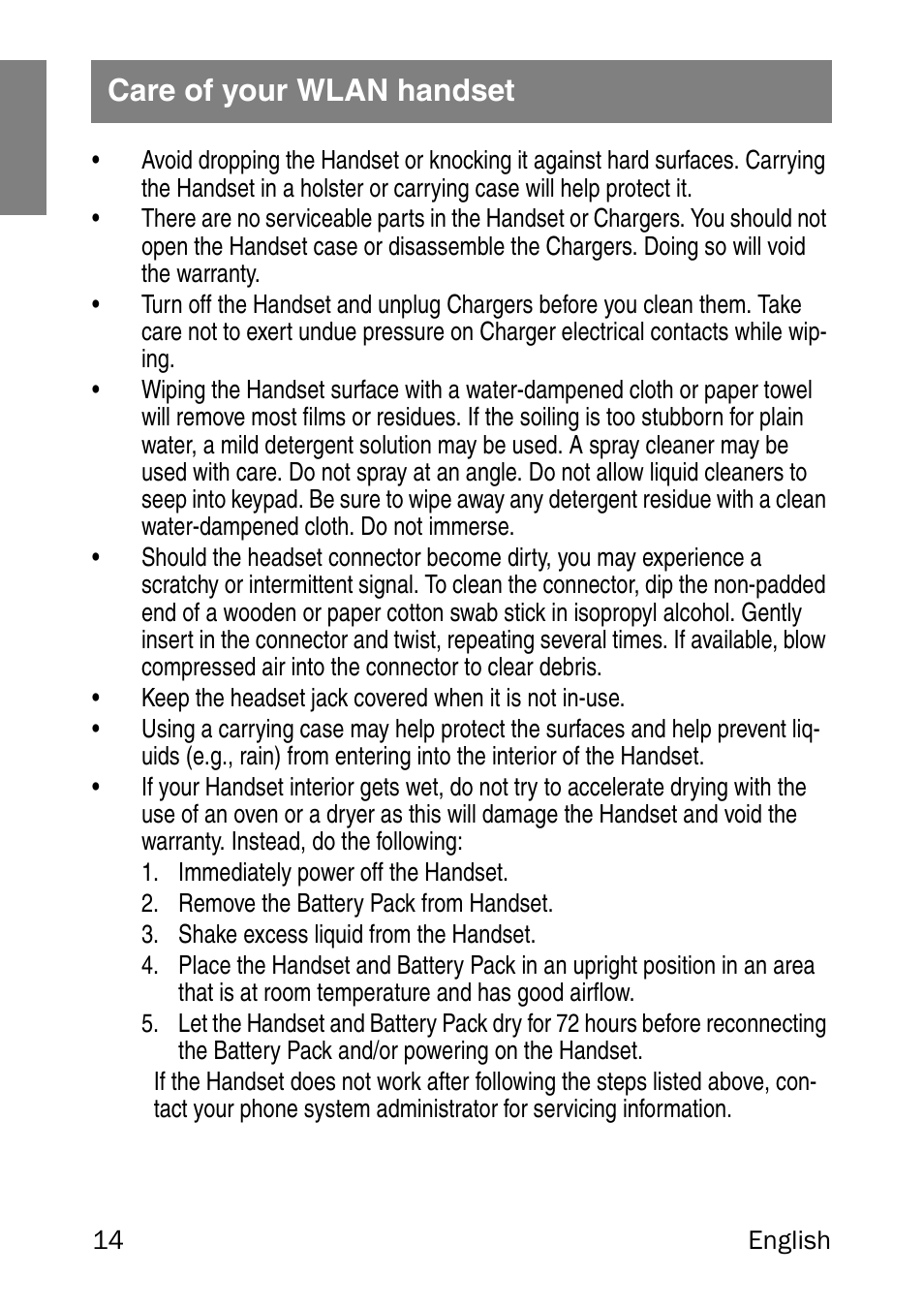Care of your wlan handset | Nortel Networks 6120 User Manual | Page 14 / 84