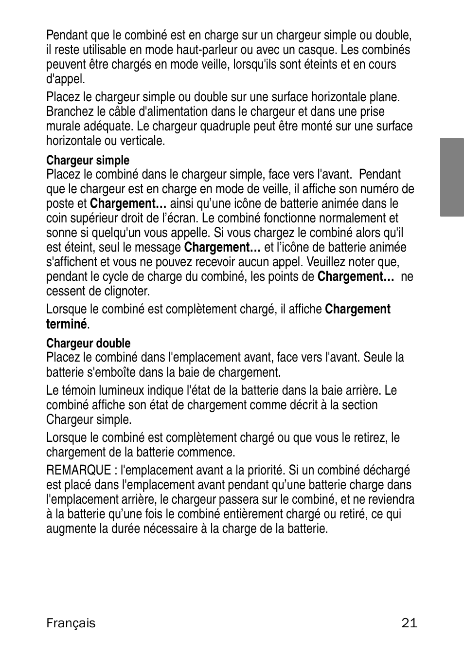 Chargeur simple, Chargeur double | Nortel Networks 6120 User Manual | Page 21 / 84