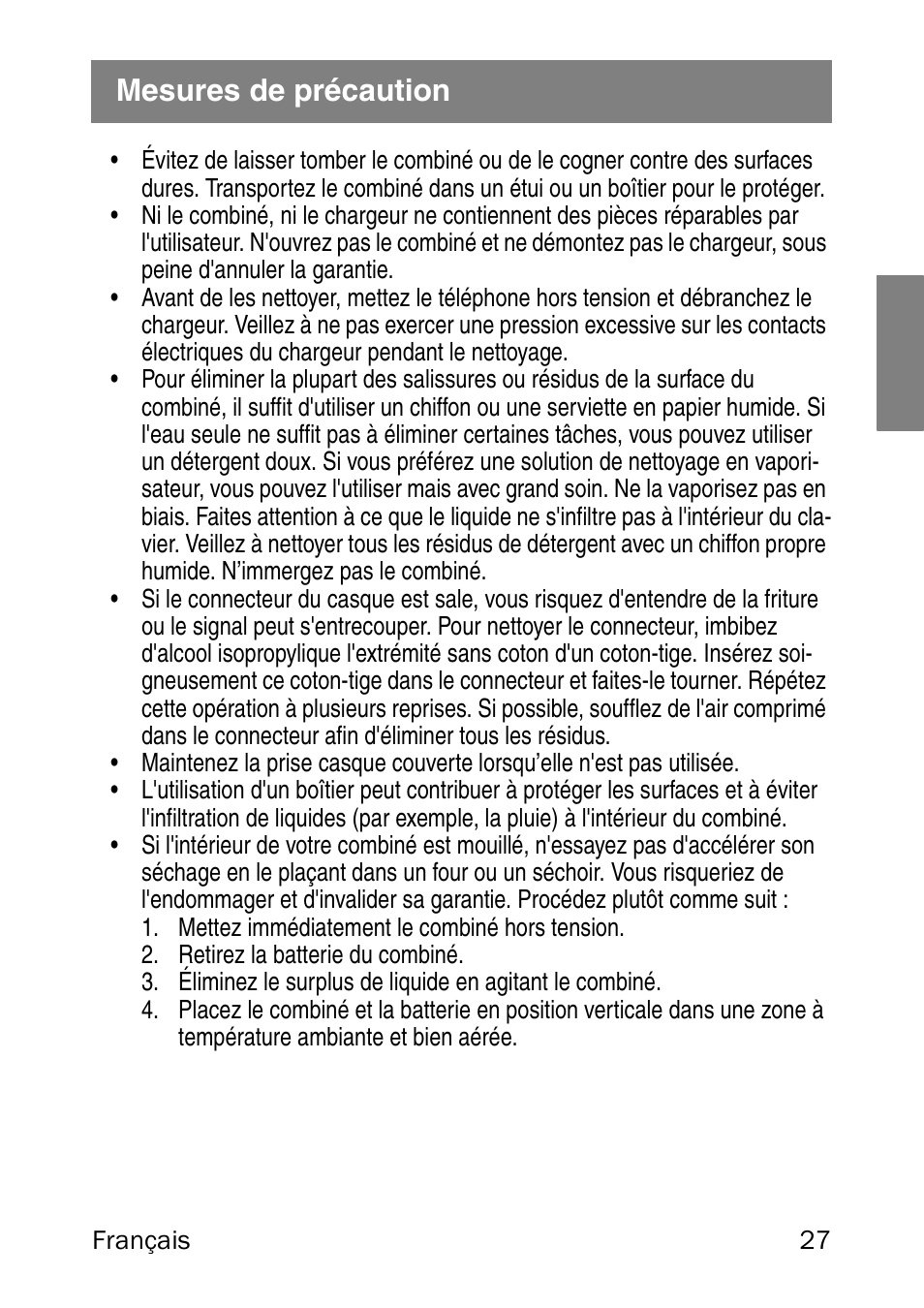 Mesures de précaution | Nortel Networks 6120 User Manual | Page 27 / 84