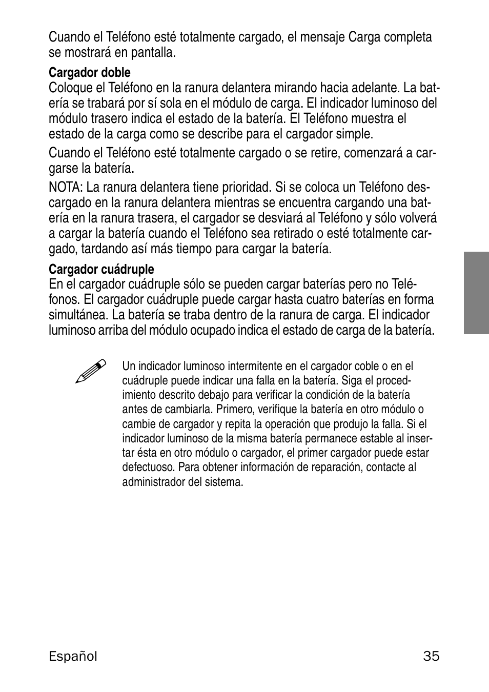 Cargador doble, Cargador cuádruple | Nortel Networks 6120 User Manual | Page 35 / 84