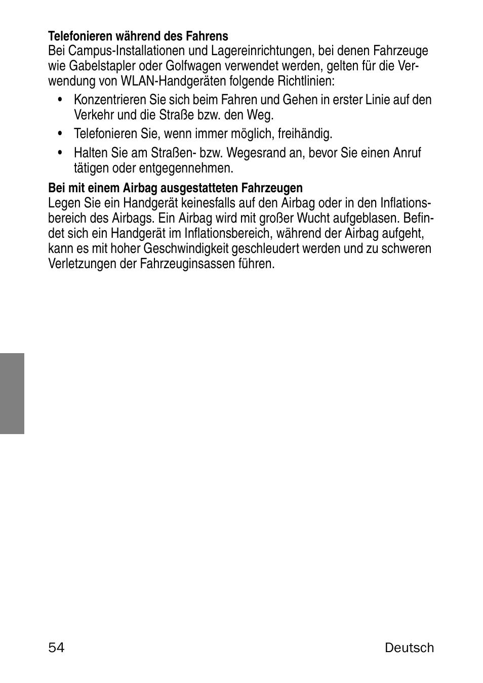 Telefonieren während des fahrens, Bei mit einem airbag ausgestatteten fahrzeugen | Nortel Networks 6120 User Manual | Page 54 / 84