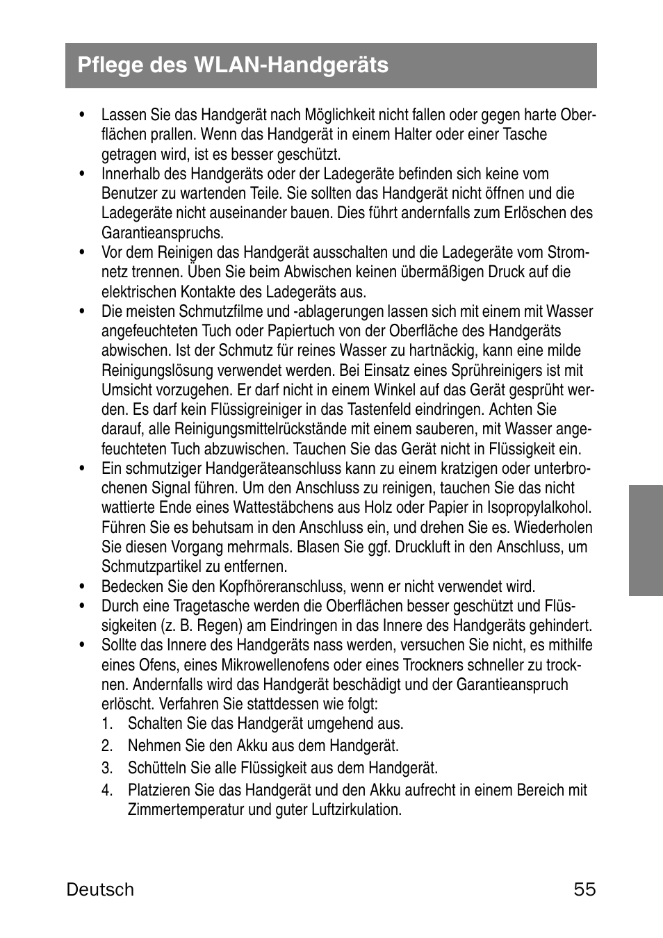 Pflege des wlan-handgeräts | Nortel Networks 6120 User Manual | Page 55 / 84