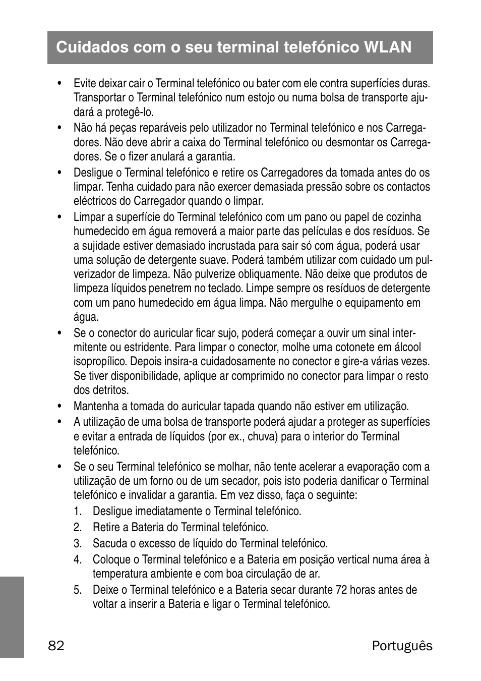 Cuidados com o seu terminal telefónico wlan | Nortel Networks 6120 User Manual | Page 82 / 84