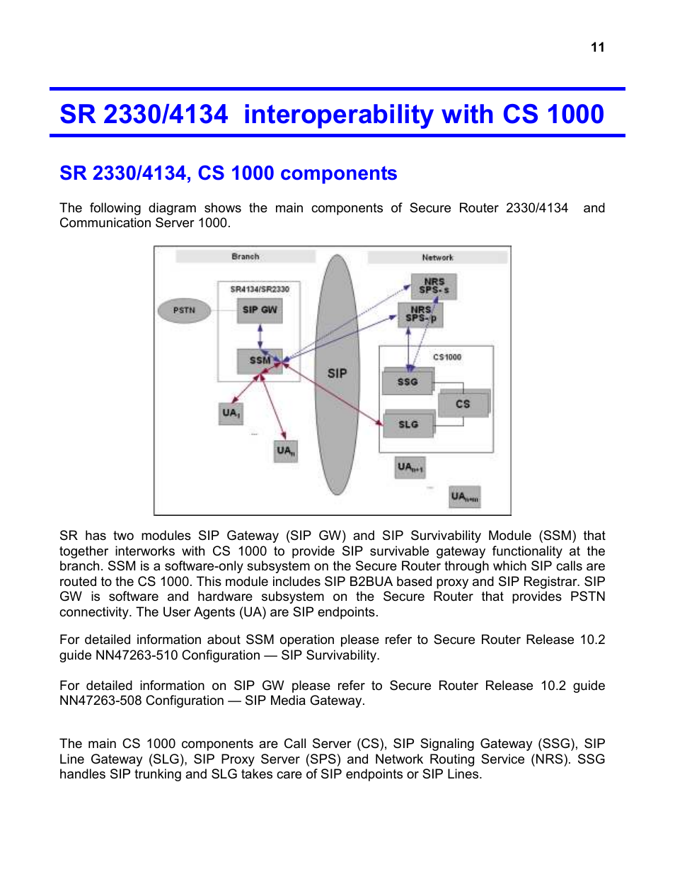 Sr 2330/4134 interoperability with cs 1000, Sr 2330/4134, cs 1000 components | Nortel Networks 4134 User Manual | Page 11 / 40